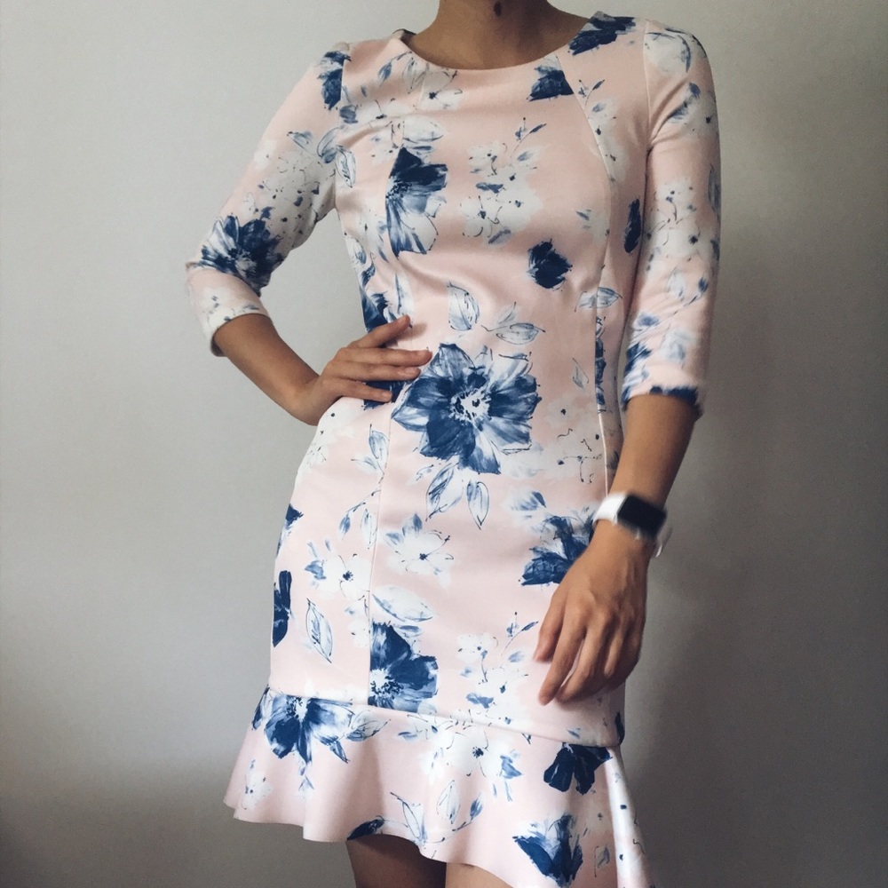 Zara light blue and pink floral dress